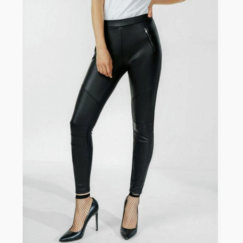 NWOT Express Black Faux Leather Moto Zip Leggings